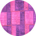 Round Machine Washable Patchwork Pink Transitional Rug, wshabs1265pnk