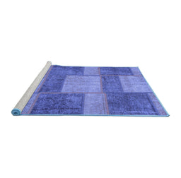Sideview of Machine Washable Patchwork Blue Transitional Rug, wshabs1265blu