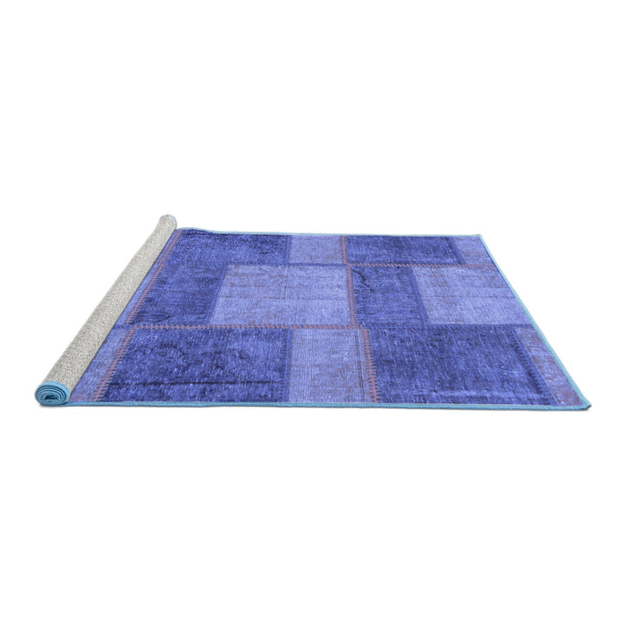 Sideview of Machine Washable Patchwork Blue Transitional Rug, wshabs1265blu