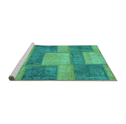Sideview of Machine Washable Patchwork Turquoise Transitional Area Rugs, wshabs1265turq