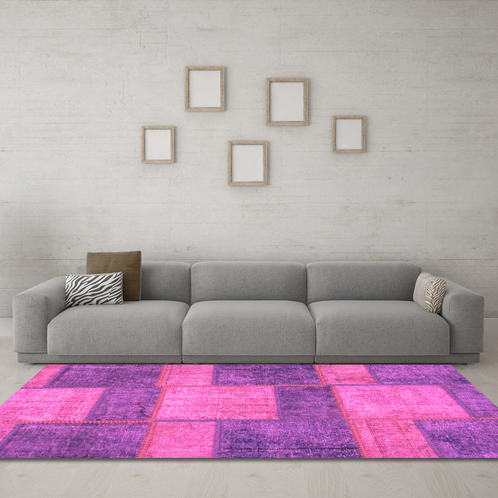 Machine Washable Patchwork Pink Transitional Rug in a Living Room, wshabs1265pnk