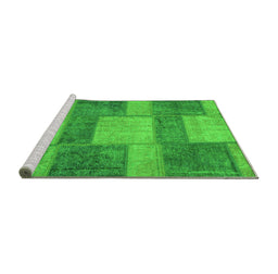 Sideview of Machine Washable Patchwork Green Transitional Area Rugs, wshabs1265grn
