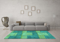 Machine Washable Patchwork Turquoise Transitional Rug, wshabs1265turq