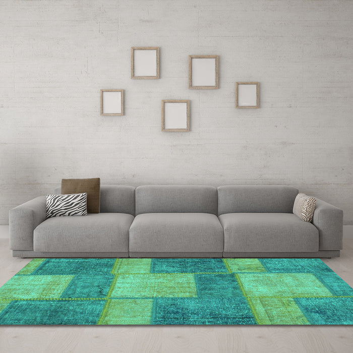 Machine Washable Patchwork Turquoise Transitional Area Rugs in a Living Room,, wshabs1265turq