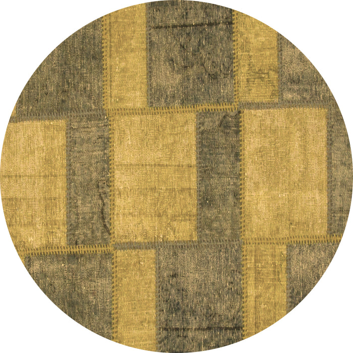 Round Machine Washable Patchwork Brown Transitional Rug, wshabs1265brn
