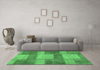 Machine Washable Patchwork Emerald Green Transitional Rug, wshabs1265emgrn