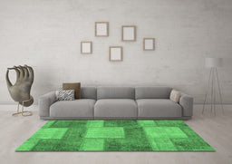 Machine Washable Patchwork Emerald Green Transitional Area Rugs in a Living Room,, wshabs1265emgrn