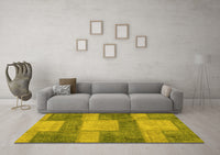 Machine Washable Patchwork Yellow Transitional Rug, wshabs1265yw