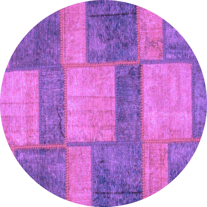 Round Machine Washable Patchwork Purple Transitional Area Rugs, wshabs1265pur