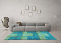 Machine Washable Patchwork Light Blue Transitional Rug, wshabs1265lblu