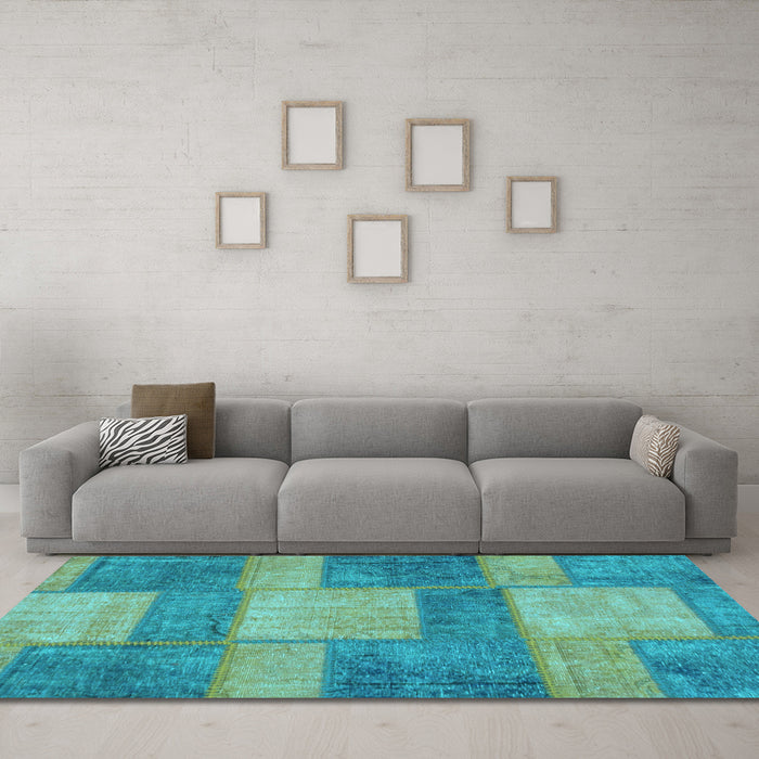 Machine Washable Patchwork Light Blue Transitional Rug in a Living Room, wshabs1265lblu