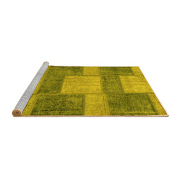 Sideview of Machine Washable Patchwork Yellow Transitional Rug, wshabs1265yw