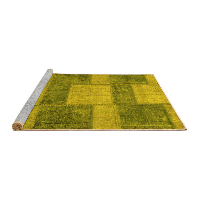 Sideview of Machine Washable Patchwork Yellow Transitional Rug, wshabs1265yw