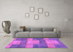 Machine Washable Patchwork Purple Transitional Area Rugs in a Living Room, wshabs1265pur