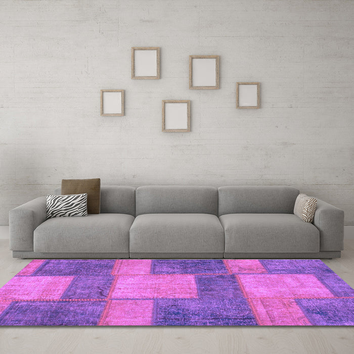 Machine Washable Patchwork Purple Transitional Area Rugs in a Living Room, wshabs1265pur