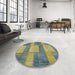 Round Machine Washable Abstract Brass Green Rug in a Office, wshabs1265