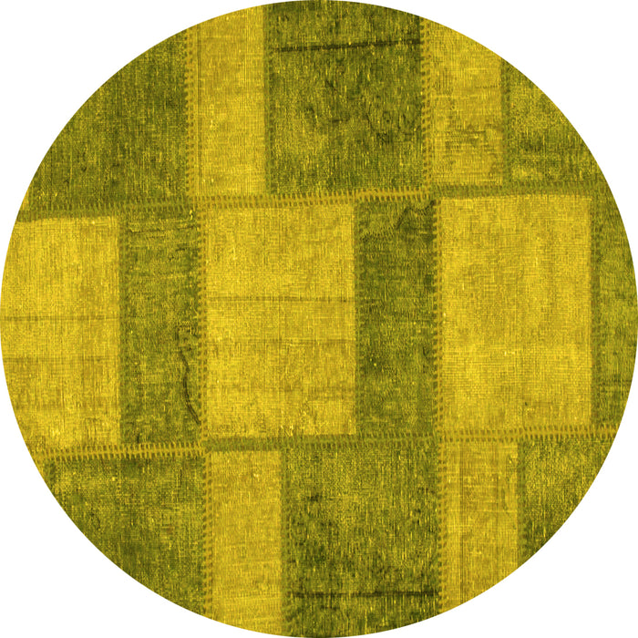 Round Machine Washable Patchwork Yellow Transitional Rug, wshabs1265yw