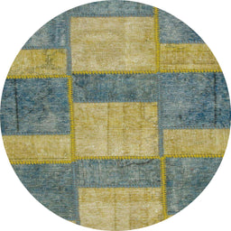 Round Abstract Copper Green Patchwork Rug, abs1265