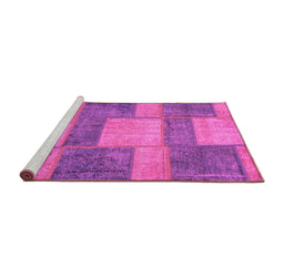 Sideview of Machine Washable Patchwork Pink Transitional Rug, wshabs1265pnk