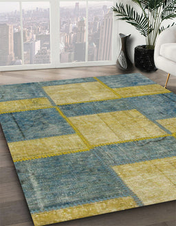 Machine Washable Abstract Brass Green Rug in a Family Room, wshabs1265