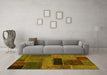Machine Washable Patchwork Yellow Transitional Rug in a Living Room, wshabs1266yw
