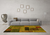 Machine Washable Patchwork Yellow Transitional Rug, wshabs1266yw