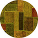 Round Patchwork Yellow Transitional Rug, abs1266yw