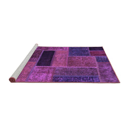 Sideview of Machine Washable Patchwork Purple Transitional Area Rugs, wshabs1266pur