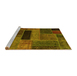 Sideview of Machine Washable Patchwork Yellow Transitional Rug, wshabs1266yw