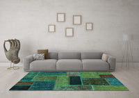 Machine Washable Patchwork Turquoise Transitional Rug, wshabs1266turq