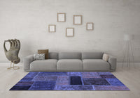 Machine Washable Patchwork Blue Transitional Rug, wshabs1266blu