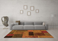 Machine Washable Patchwork Orange Transitional Rug, wshabs1266org