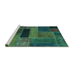 Sideview of Machine Washable Patchwork Turquoise Transitional Area Rugs, wshabs1266turq