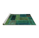 Sideview of Machine Washable Patchwork Turquoise Transitional Area Rugs, wshabs1266turq