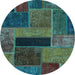 Round Patchwork Light Blue Transitional Rug, abs1266lblu