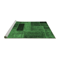 Sideview of Machine Washable Patchwork Emerald Green Transitional Area Rugs, wshabs1266emgrn