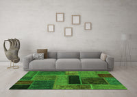 Machine Washable Patchwork Green Transitional Rug, wshabs1266grn