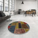 Round Machine Washable Abstract Bakers Brown Rug in a Office, wshabs1266