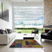 Square Abstract Bakers Brown Patchwork Rug in a Living Room, abs1266