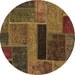 Round Patchwork Brown Transitional Rug, abs1266brn