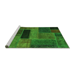 Sideview of Machine Washable Patchwork Green Transitional Area Rugs, wshabs1266grn