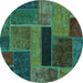 Round Machine Washable Patchwork Turquoise Transitional Area Rugs, wshabs1266turq