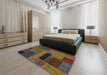 Abstract Bakers Brown Patchwork Rug in a Bedroom, abs1266