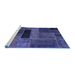Sideview of Machine Washable Patchwork Blue Transitional Rug, wshabs1266blu