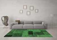 Machine Washable Patchwork Emerald Green Transitional Rug, wshabs1266emgrn