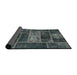 Sideview of Abstract Charcoal Blue Patchwork Rug, abs1267