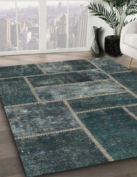 Abstract Charcoal Blue Patchwork Rug, abs1267