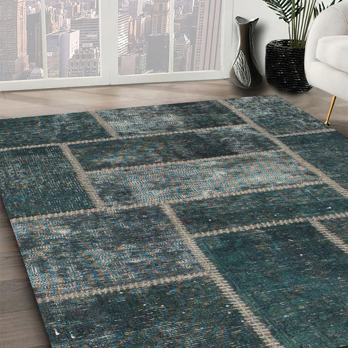 Machine Washable Abstract Charcoal Blue Rug in a Family Room, wshabs1267