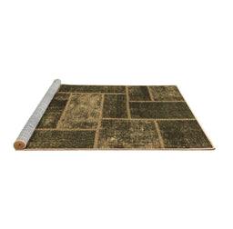 Sideview of Machine Washable Patchwork Brown Transitional Rug, wshabs1267brn