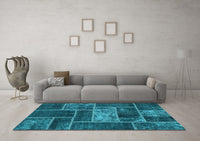 Machine Washable Patchwork Light Blue Transitional Rug, wshabs1267lblu